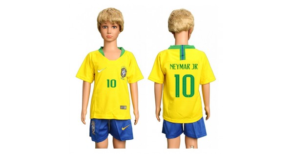 Camisolas de Futebol Brasil Neymar Jr 10 Criança Equipamento Principal Copa  do Mundo 2018 Manga Curta