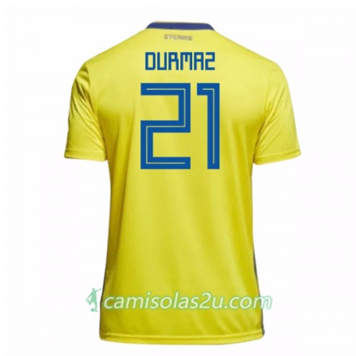 Camisolas de Futebol Suécia Durmaz 21 Equipamento Principal Copa do Mundo  2018 Manga Curta