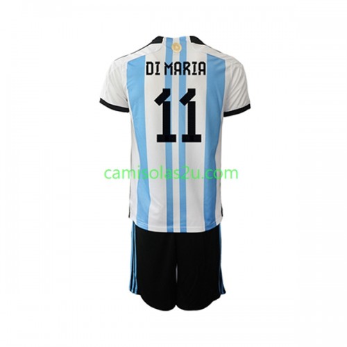 Camisolas de futebol Argentina Di Maria 11 Criança Equipamento Principal  World Cup 2022 Manga Curta